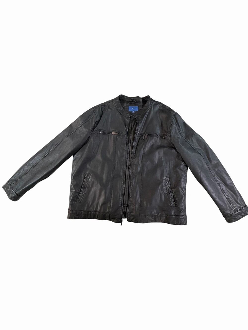 APT 9 Faux Leather Moto Jacket Mens XXL Black Full Zip‎ Motorcycle Vegan Coat